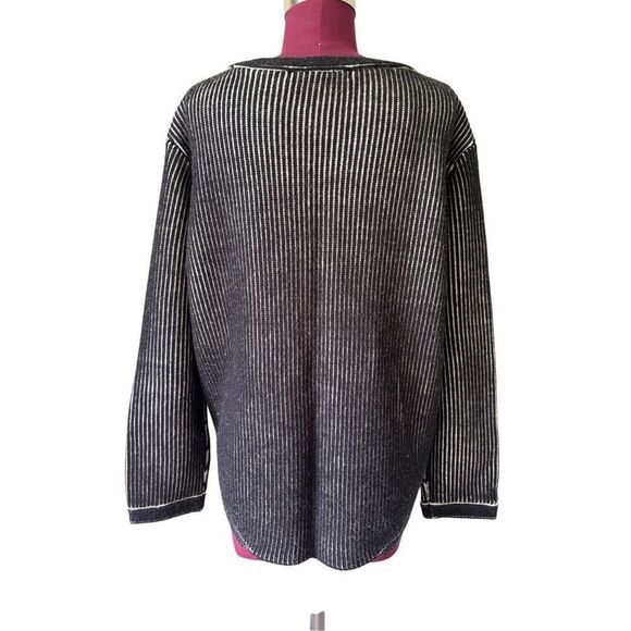 & Other Stories Wool Crewneck Sweater size M Black Gray Cream Abstract - Picture 2 of 8